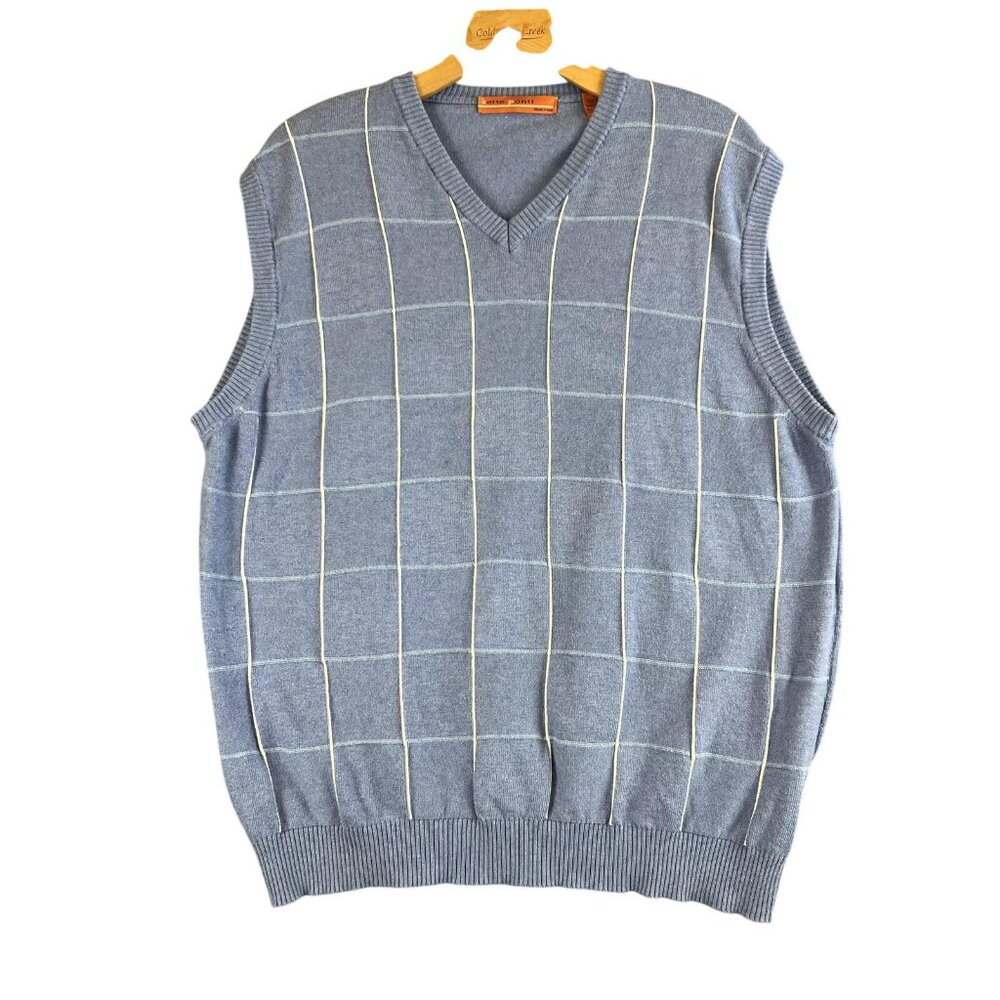 Sette Ponti  Mens XL Sweater Vest Blue Plaid Windowpane V Neck Knit Made Italy
